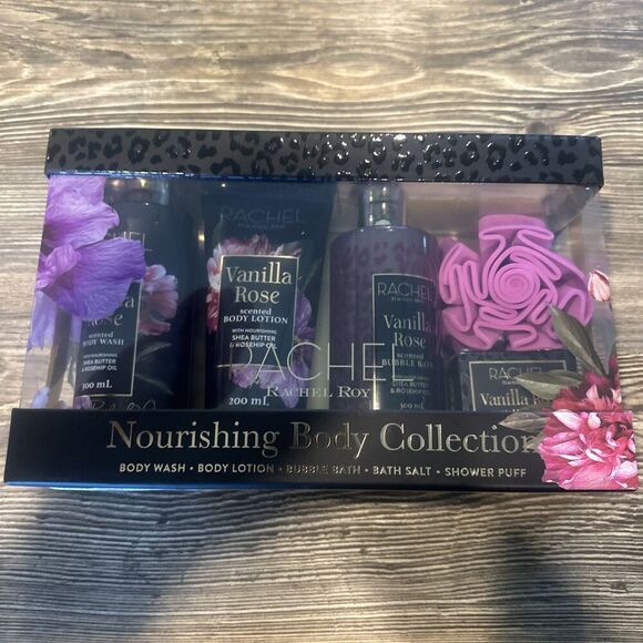RACHEL ROY Nourishing Body Collection Vanilla Rose 5 Piece Body Wash Lotion Puff - Picture 1 of 5